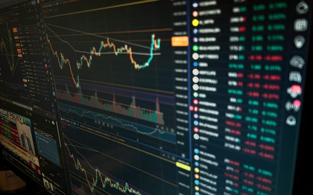 A computer display showing analytical charts and structured data.